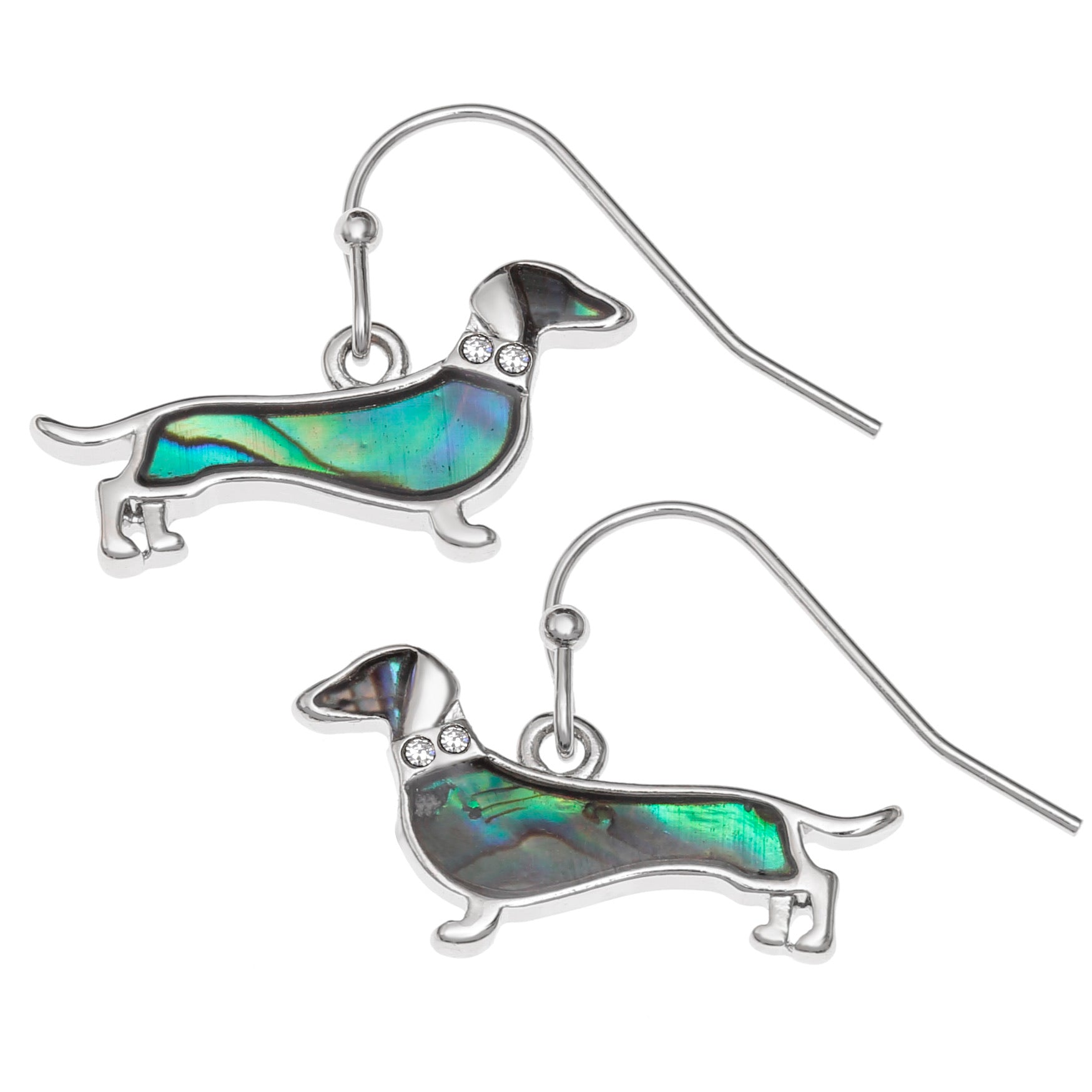 Paua Shell Dashshund Hook Earrings