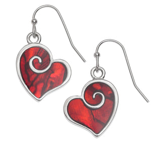 Paua Shell Red Heart Swirl Earrings