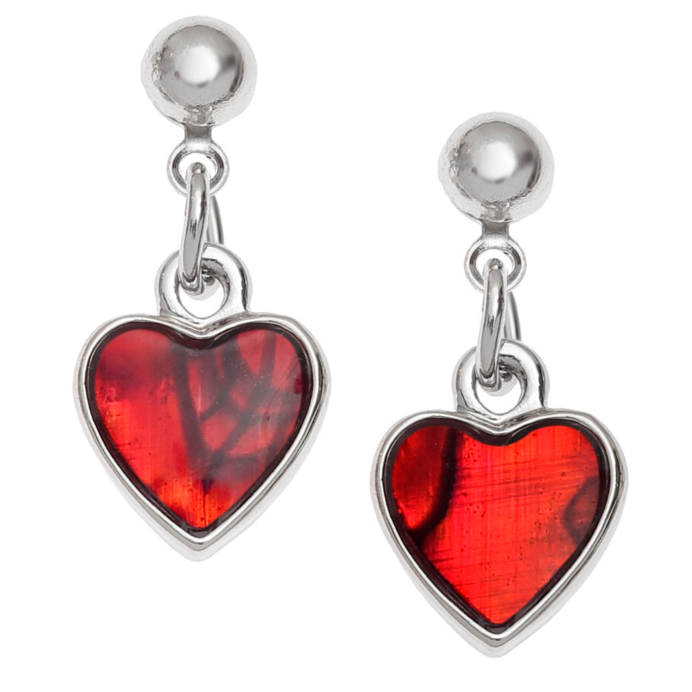 Red Paua Shell Red Heart Drop Earrings