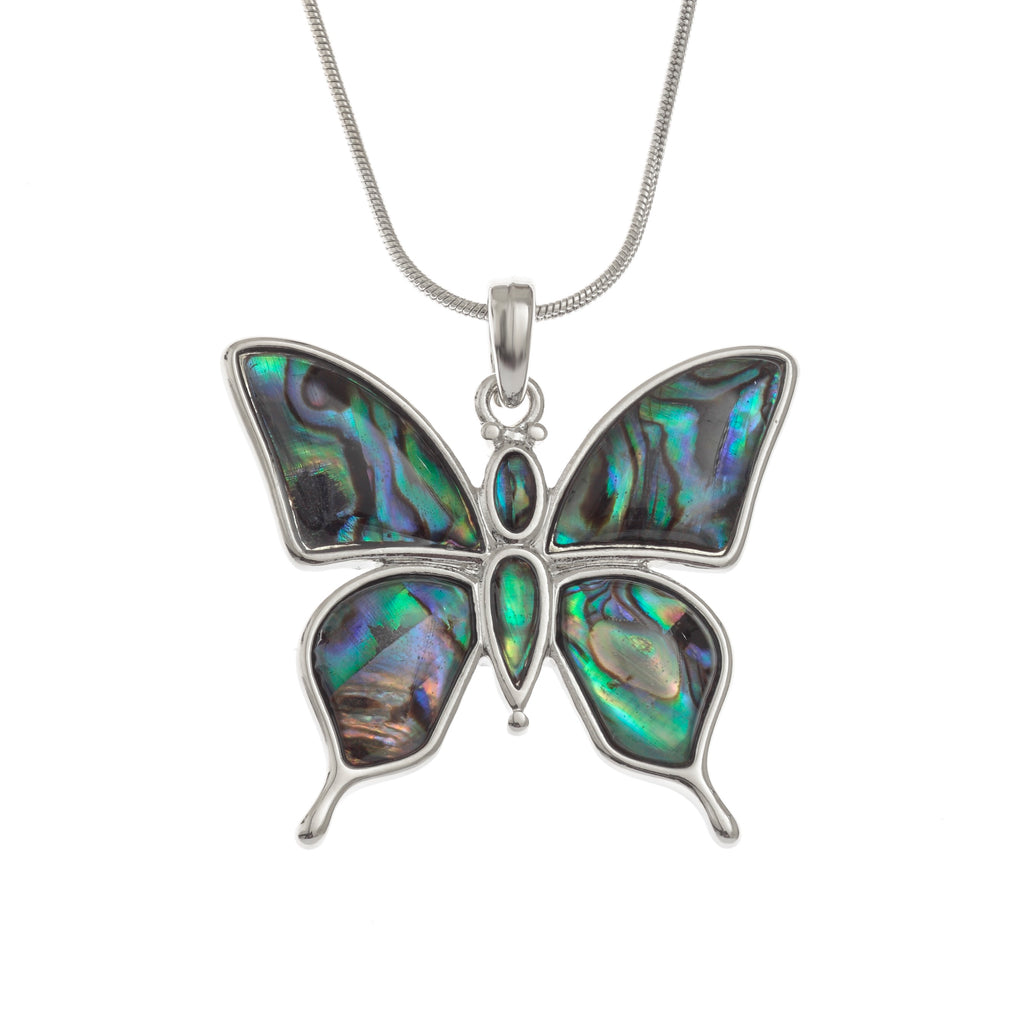 Tj027 Paua Shell Butterfly Necklace